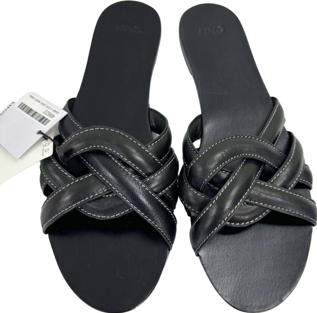 Mango Black Leather Sandals EU 40 UK 7