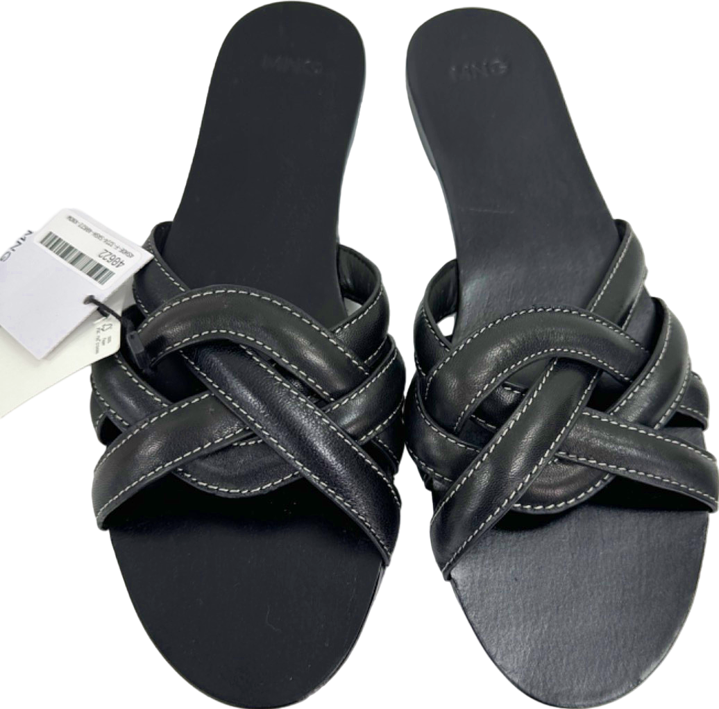 Mango Black Leather Sandals EU 40 UK 7