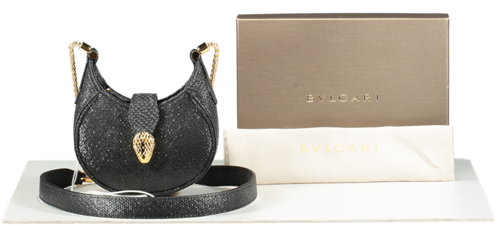 BVLGARI Black Micro Metallic Leather Serpenti Ellipse Cross-body Bag BNIB