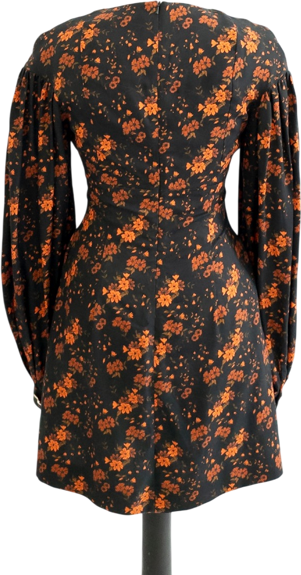 MOTHER OF PEARL Black Floral Puff  Sleeve Mini Dress UK 8