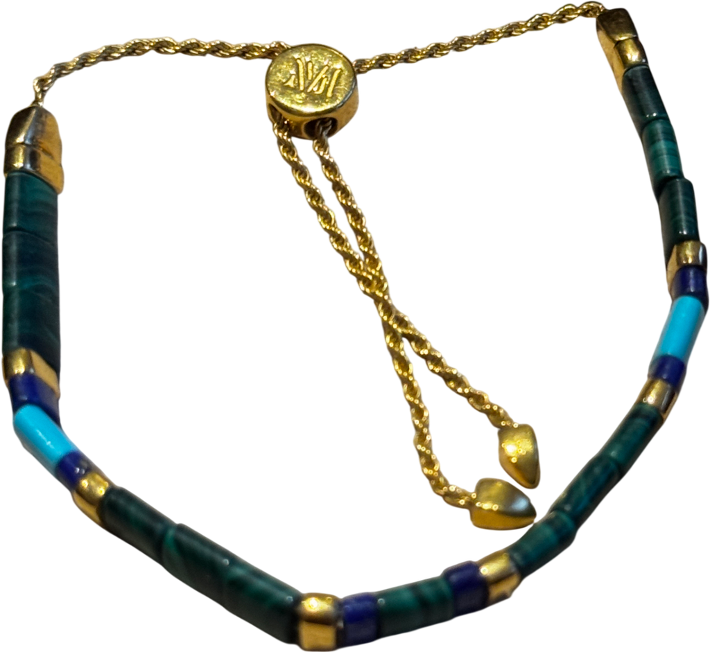 Monica Vinader Green Delphi Multi Gemstone Friendship Bracelet 18k Gold Vermeil & Malachite