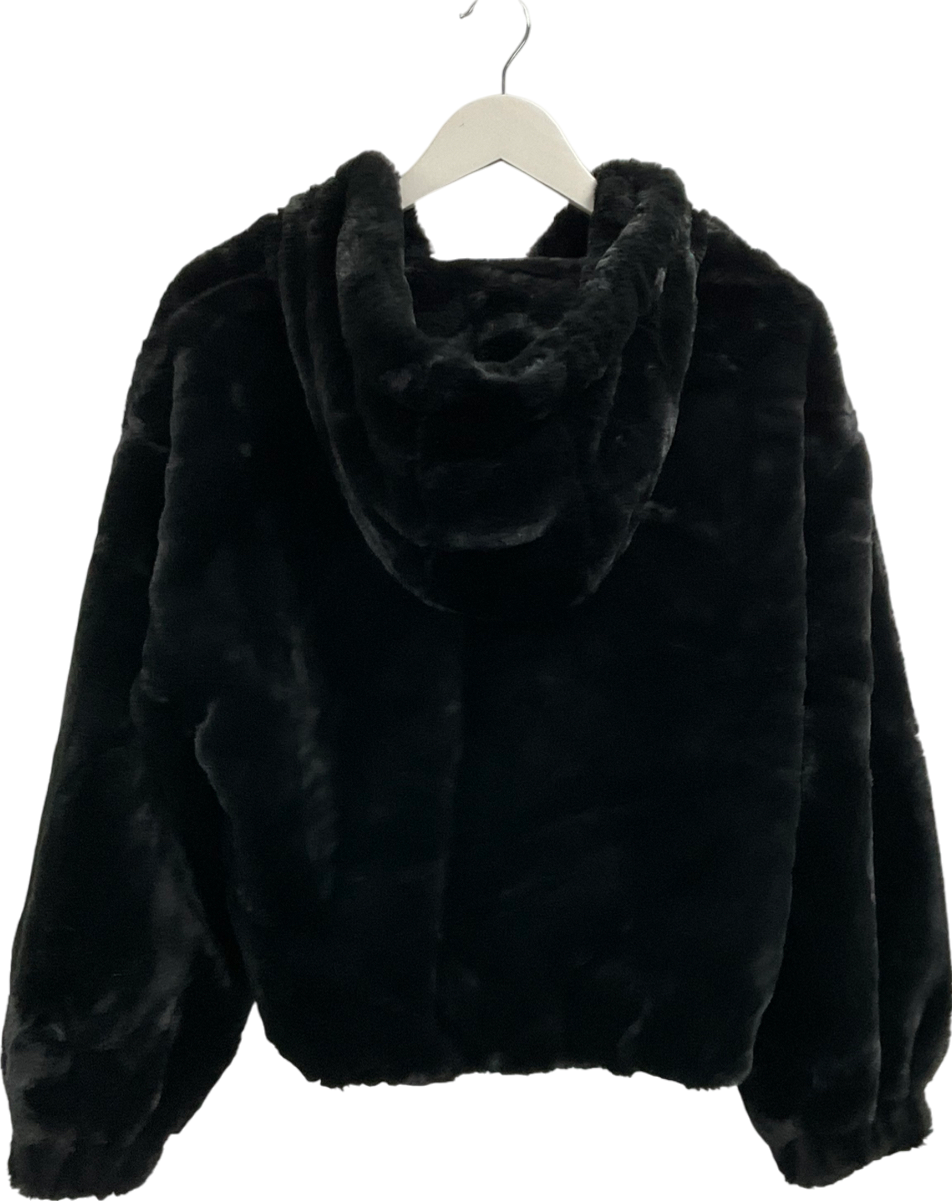 Bershka Black Faux Fur Hooded Jacket UK L