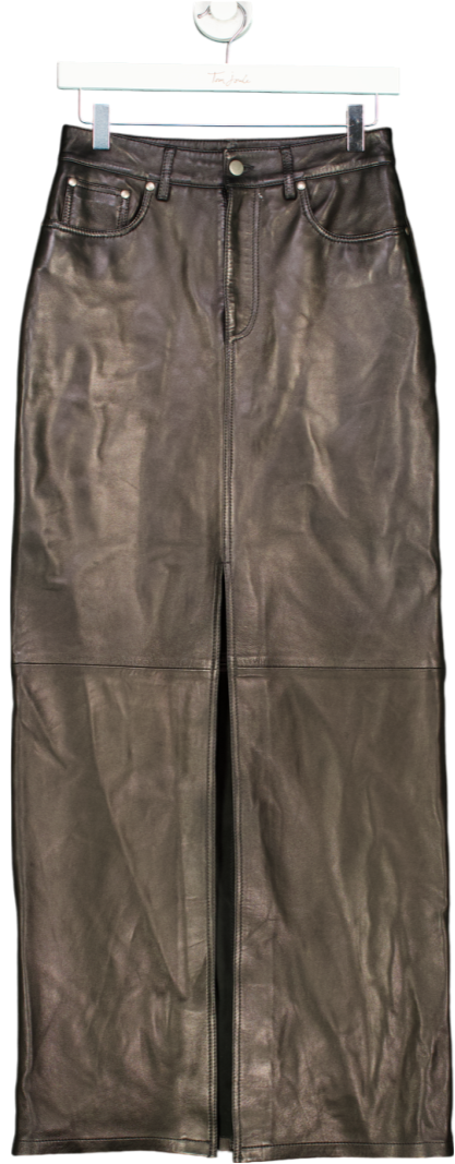 Black Leather Maxi Skirt UK S