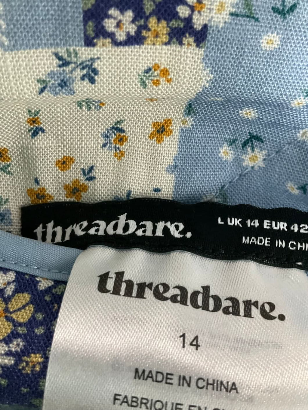 Threadbare Blue Cabos Floral Reversible Patchwork Gilet UK 14