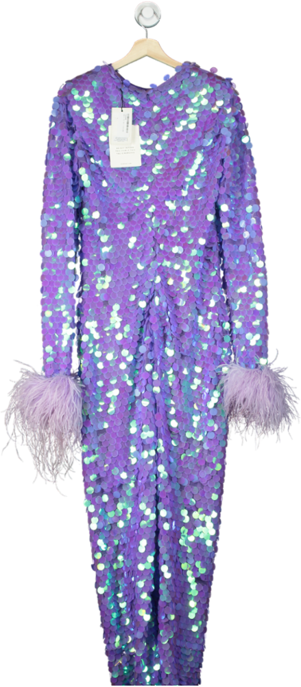 New Arrivals Lilac Hologram Sequin and Feathers Dress UK 10