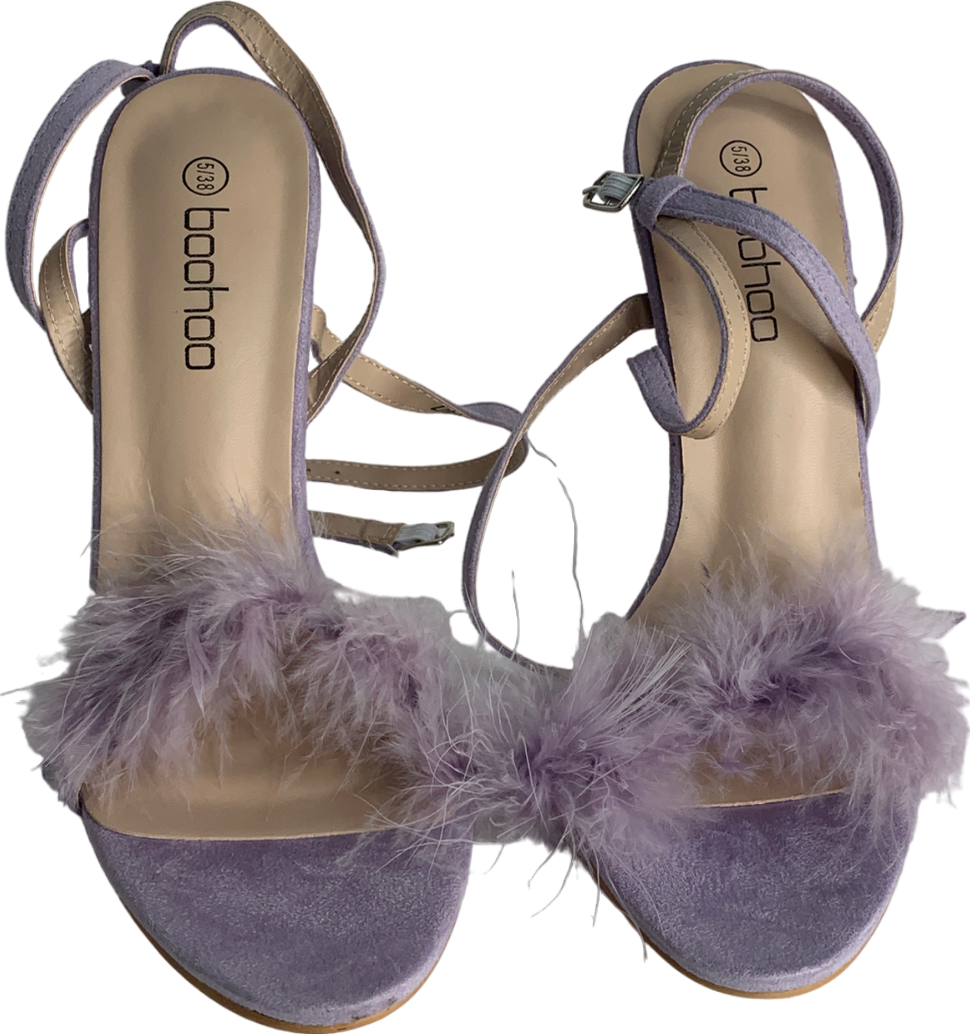 boohoo Purple Feather Trim 2 Part Stilettos UK 5 EU 38 👠