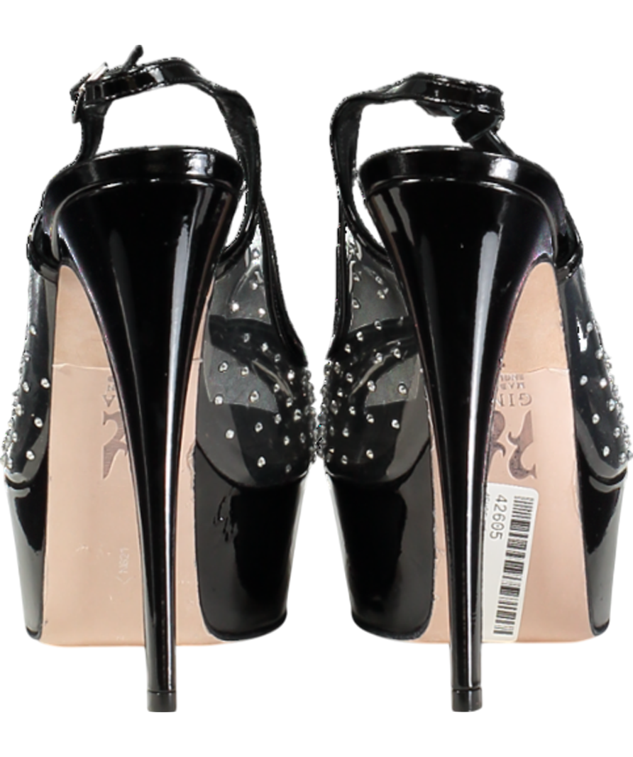 GINA Black Crystal Embellished Platfrom Peeptoe Heels UK 7 EU 40 👠