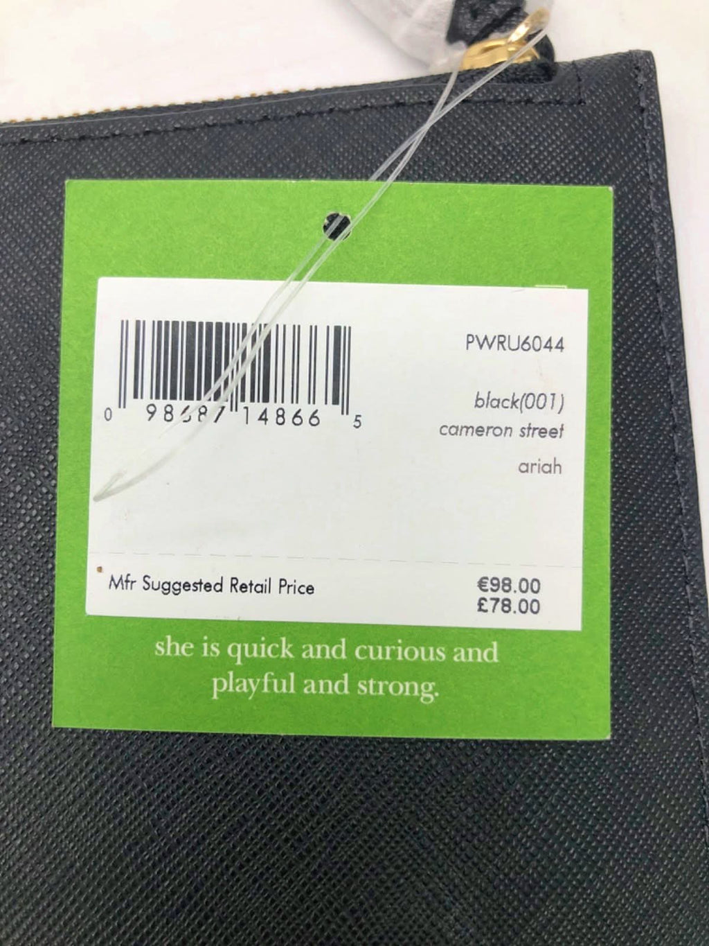 Kate Spade Black Leather Cameron Street Ariah Pouch bag with wrist strap