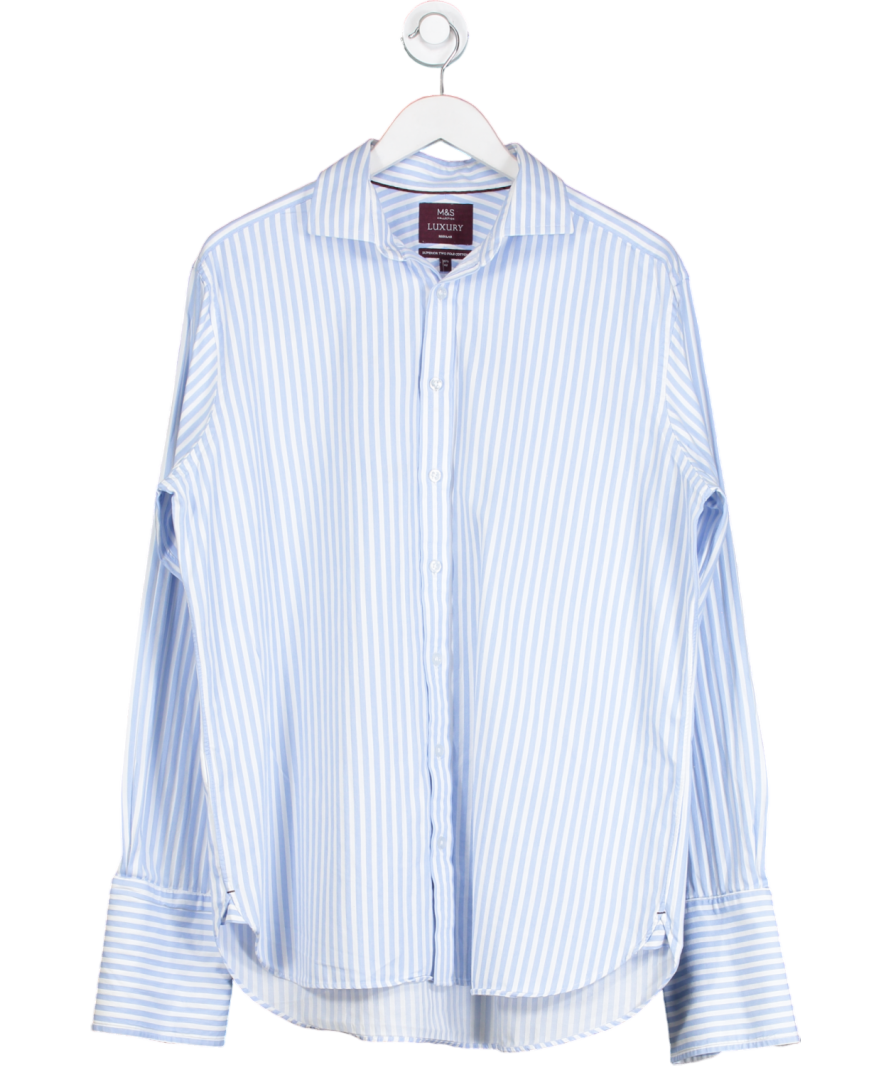 M&S Blue Regular Fit Luxury Cotton Striped Shirt UK 42" CHEST