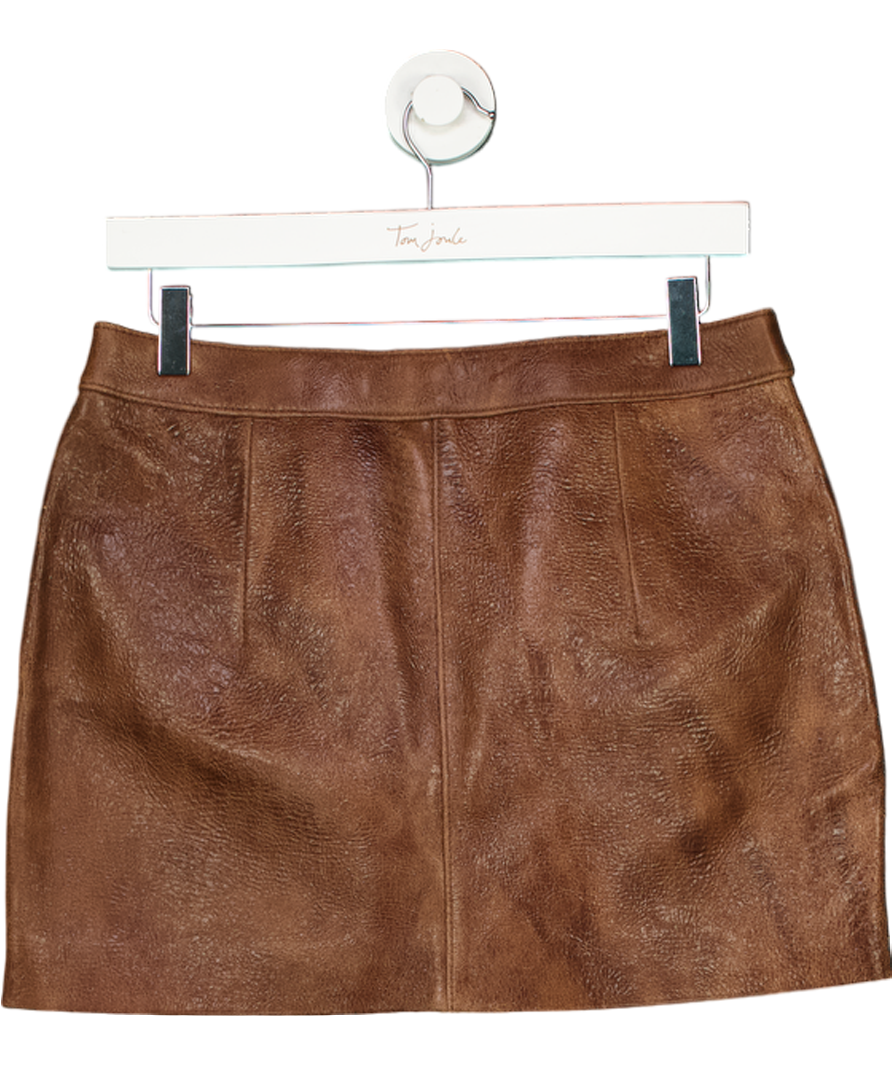 Oval Square Brown Rocky 100% Leather Skirt UK M