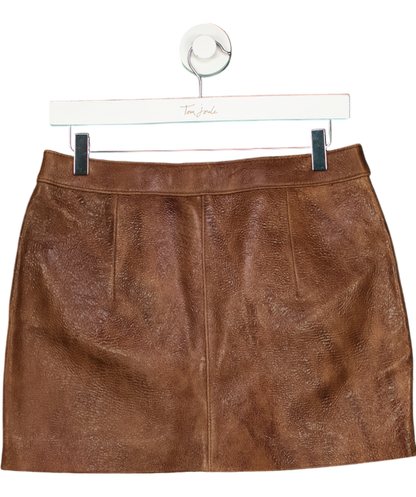 Oval Square Brown Rocky 100% Leather Skirt UK M