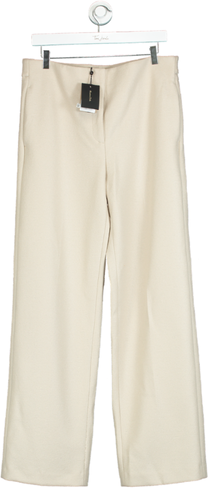 Massimo Dutti Beige 100% Wool High Waist Straight Trousers UK 14