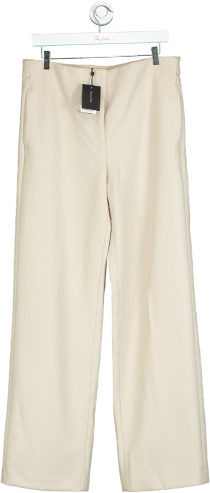 Massimo Dutti Beige 100% Wool High Waist Straight Trousers UK 14
