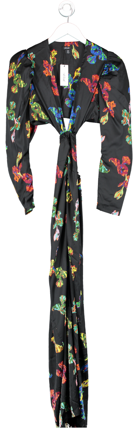 Nasty Gal Black Floral Print Satin Cut-out Maxi Dress UK 8