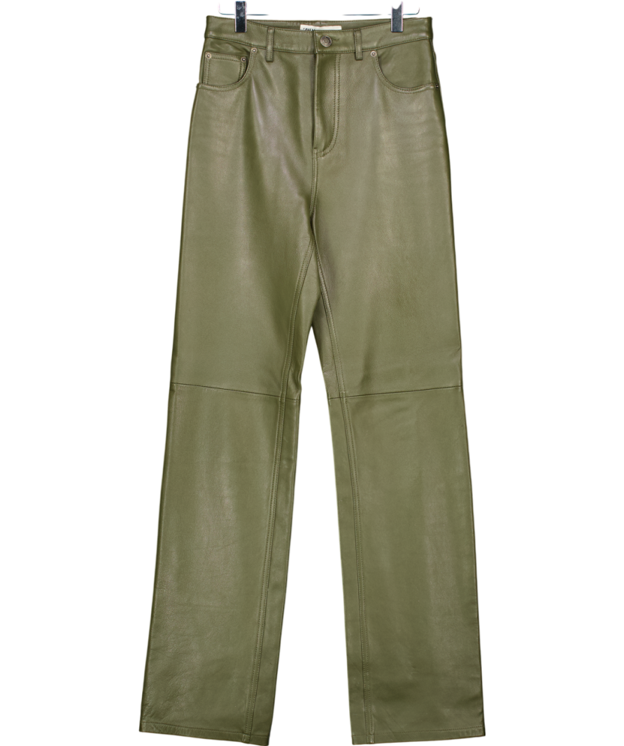 ZARA Imited Edition 100% Leather Olive Green Trousers UK 6