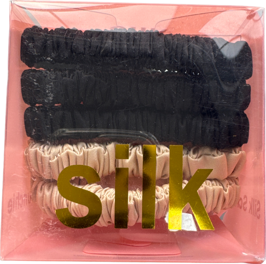 SILK. Set Of 5 Black/ivory 100% Mulberry Silk Hair Scrunchies