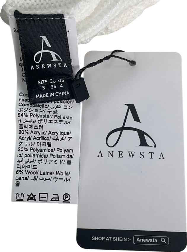 SHEIN White Knit Polo Shirt With A Cable-knit Pattern UK S