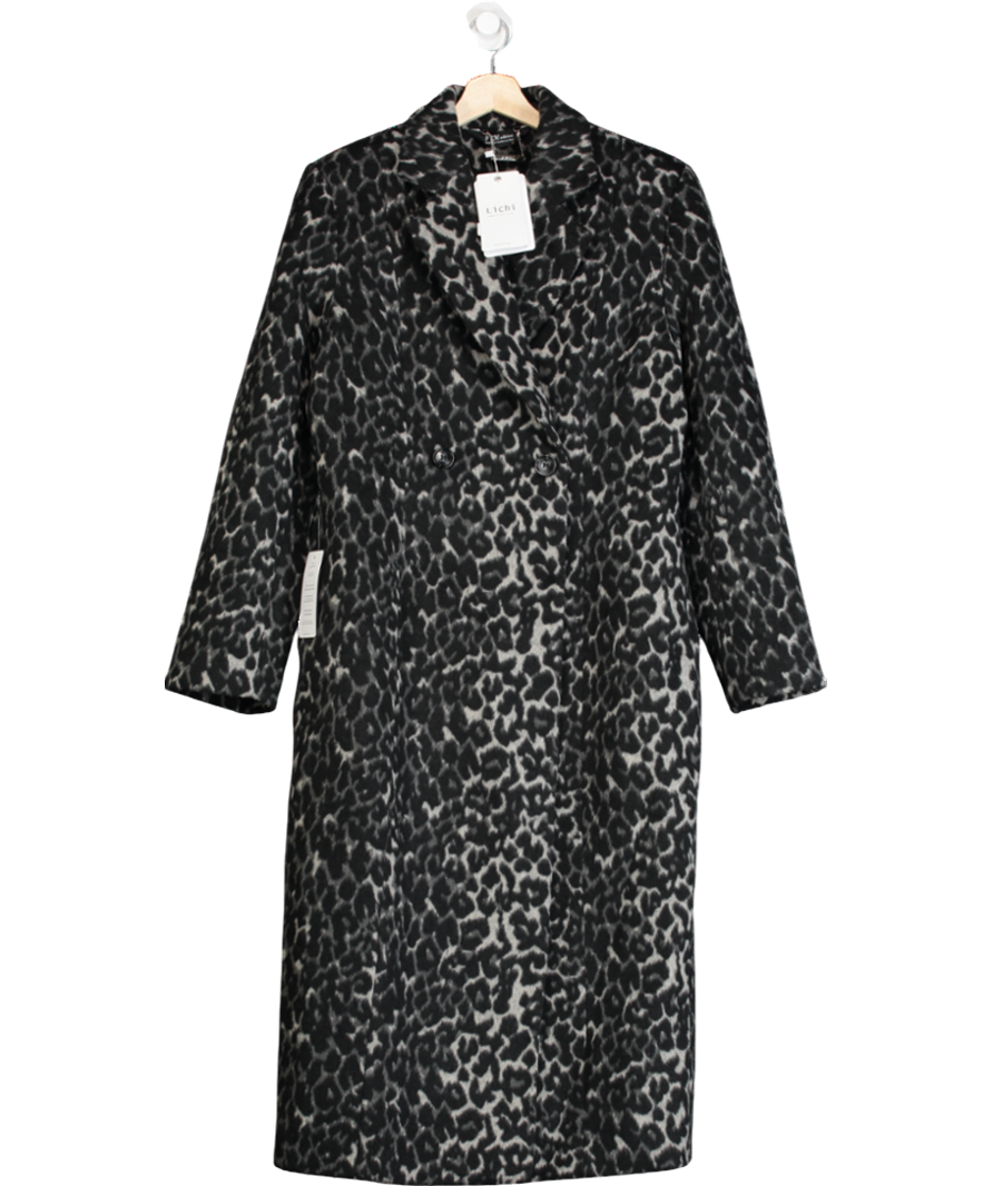 Lichi Black Leopard Print Midi Coat UK M