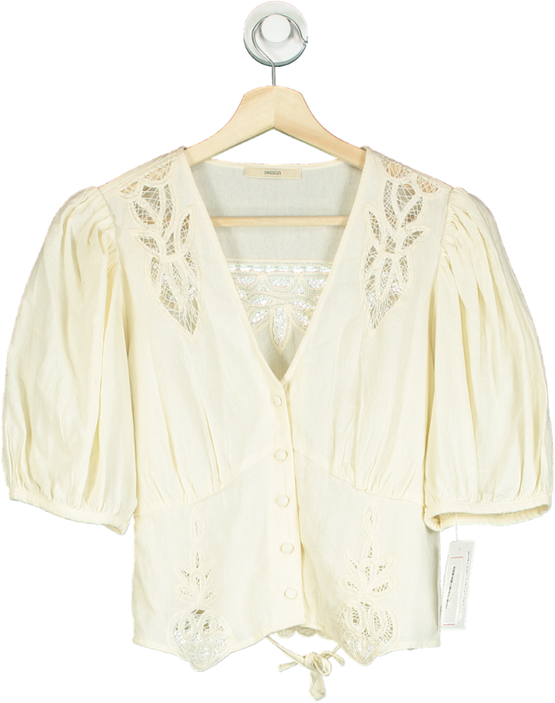 Sessùn Cream Embroidered Blouse M