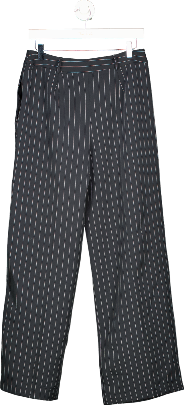 New Look Black Pinstripe Wide Leg Trousers UK 10