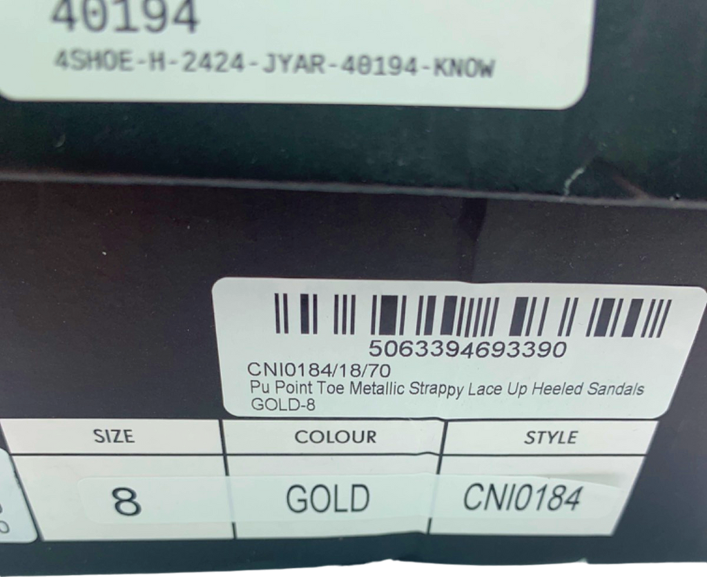 PrettyLittleThing Gold Metallic Strappy Lace Up Heeled Sandals UK 5