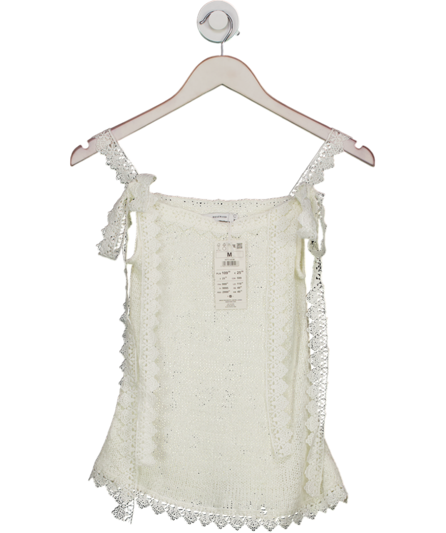 Reserved Cream Knit Lace Tie Strap Top UK M