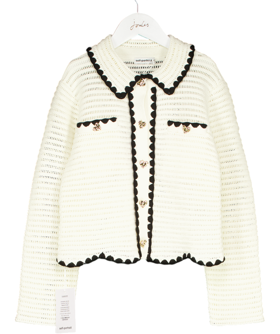 Self-Portrait Cream Crochet Cardigan with Gold Heart Buttons 10-12 Years