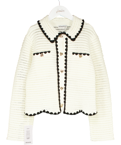 Self-Portrait Cream Crochet Cardigan with Gold Heart Buttons 10-12 Years