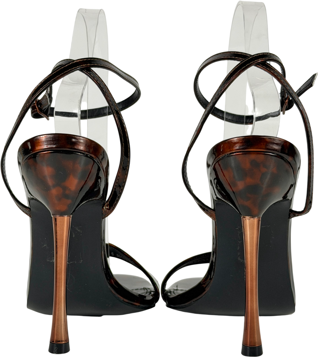 Public Desire Brown Soho Tortoise Print Barely There Strappy Stiletto Heels UK 6 EU 39 👠