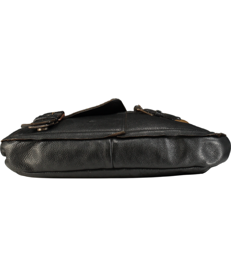 Black Leather Bag White Gold Buckle Details