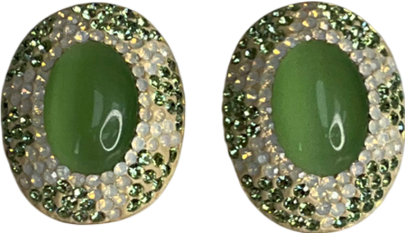 Soru Green Large Pearl Crystal Stud Earrings