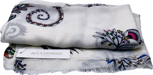 Accessorize White Lightweight Damask Scarf One Size