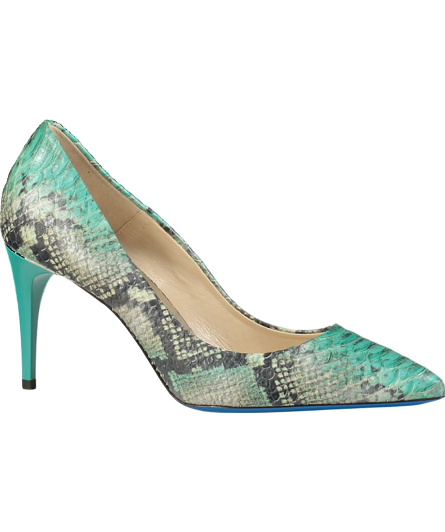 loriblu Green Turquoise Shades Snake Patten Calfskin Pointed Sling Back Heels UK 5 EU 38 👠