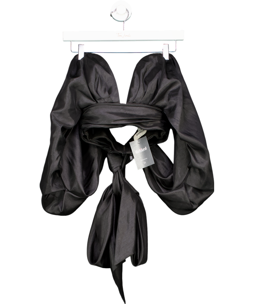 House of CB Black Ellisetta Satin Plunge Off Shoulder Bustier UK S