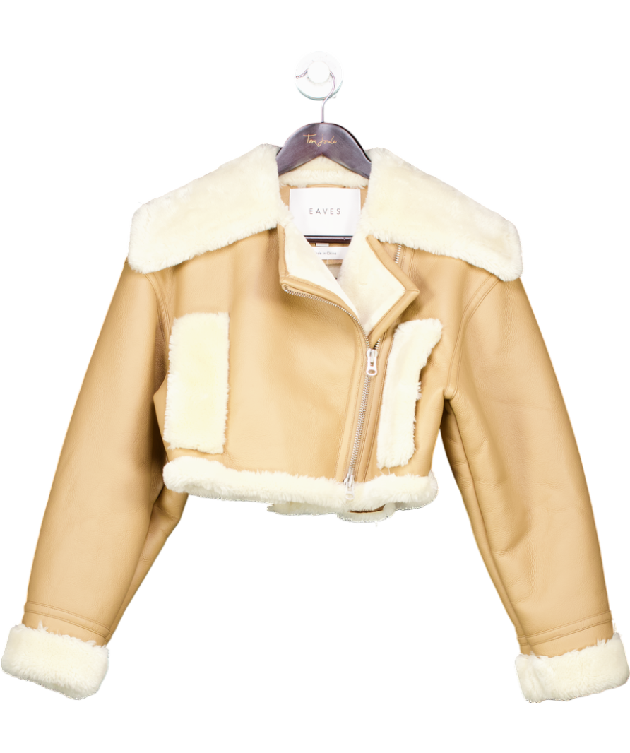 Eaves Beige Aeric Cropped Shearling Jacket UK XS