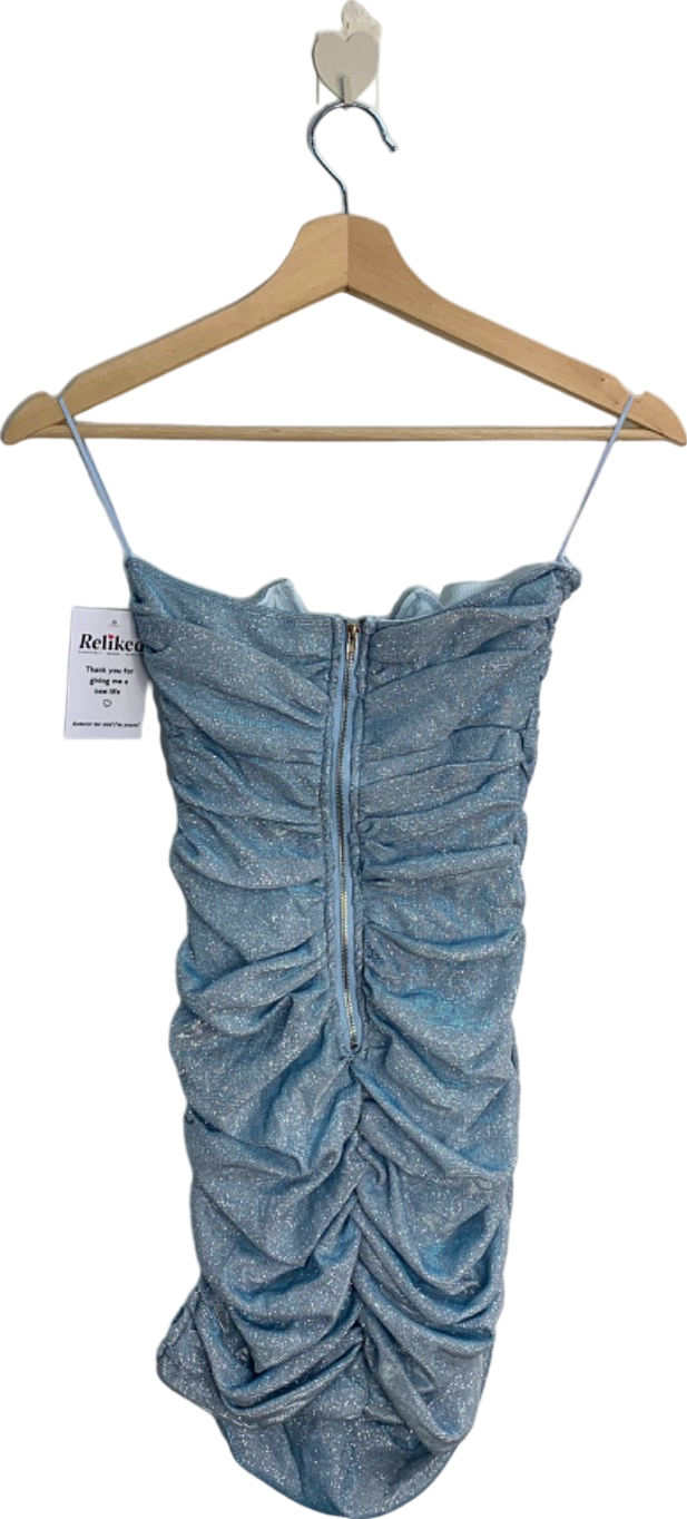 Fashion Nova Blue Glitter Ruched Bodycon Dress XS