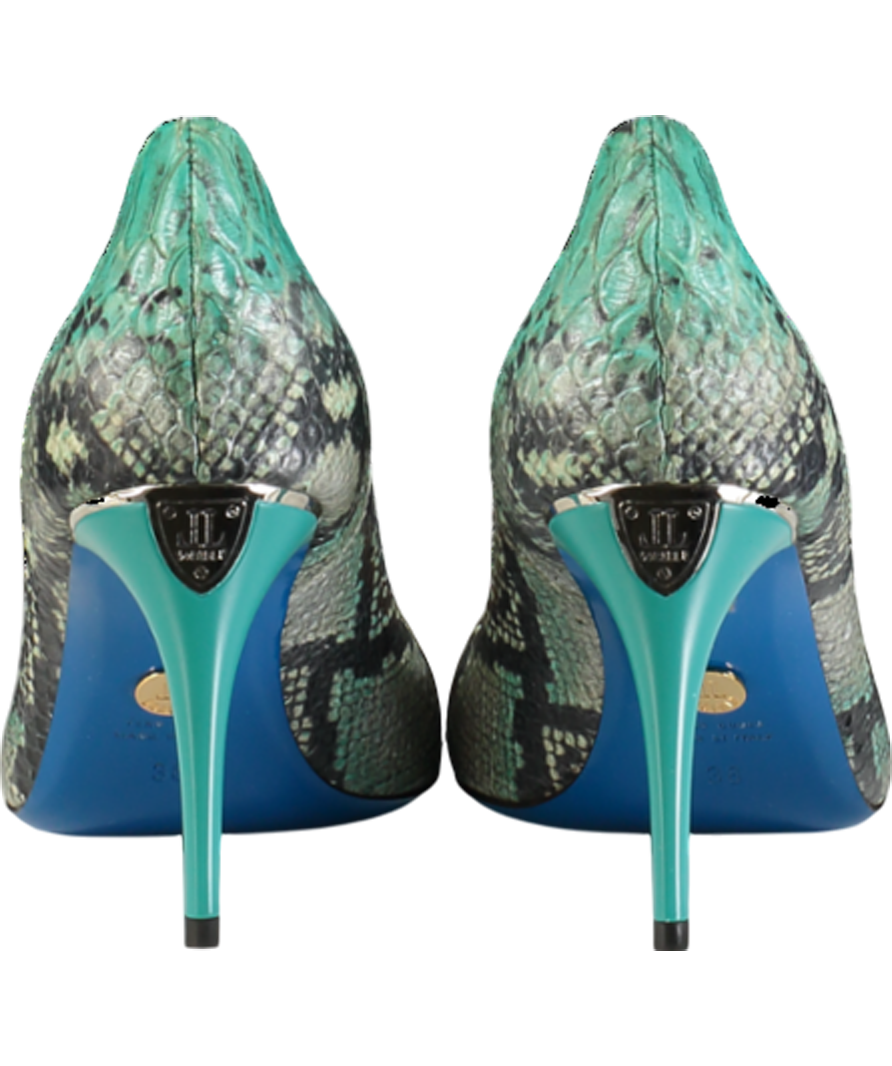 loriblu Green Turquoise Shades Snake Patten Calfskin Pointed Sling Back Heels UK 5 EU 38 👠