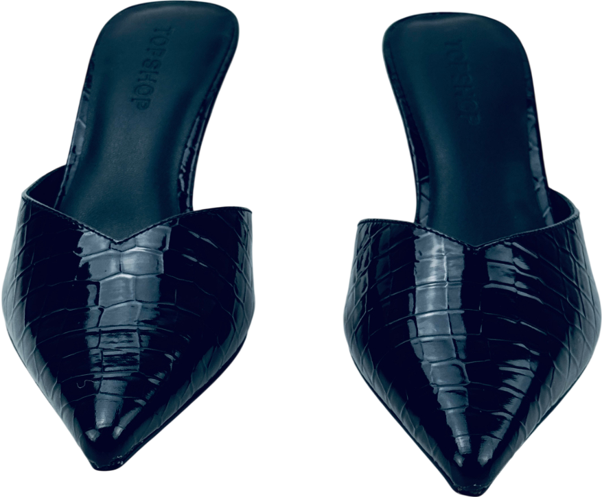 TOPSHOP Ivette Croc Patent Close Toe Mule In Black UK 5 EU 38 👠