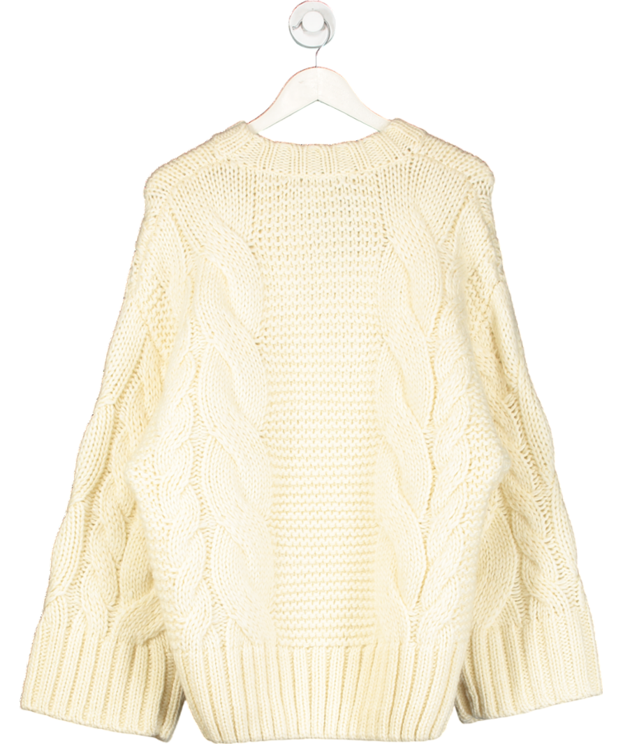 GISOU Cream Embroidered Wool Blend Cable Sweater One Size