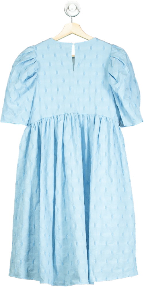 Urban Revivo Light Blue Textured Puff Sleeve Midi Dress UK 10