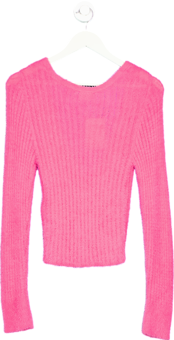 Noisy May Pink Ribbed V-Neck Sweater UK M