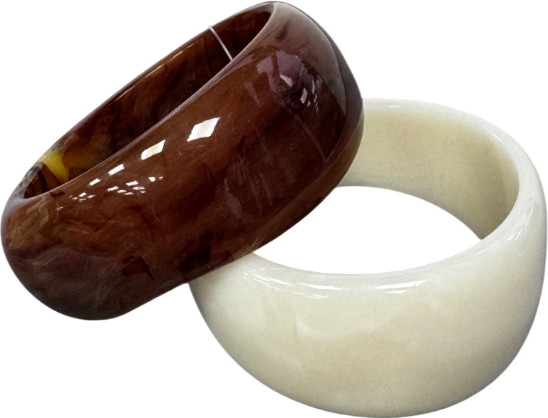 ASOS Set Of 2 Ivory / Brown Resin Chunky Bangles One Size