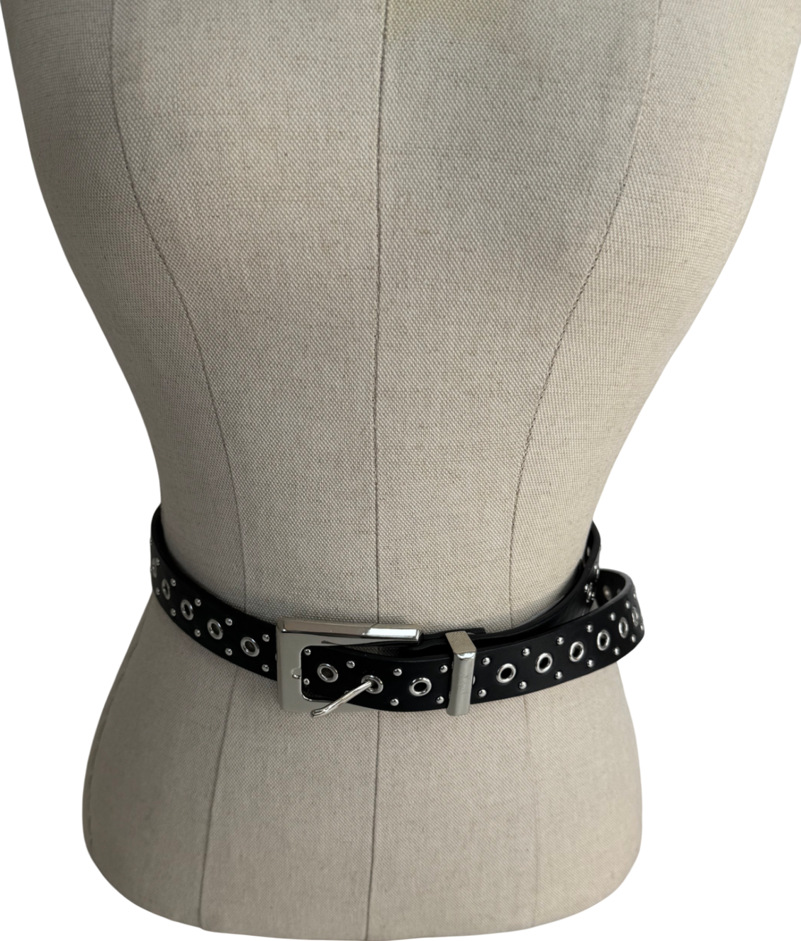 Mango Black Leather Handmade Studded Bonded Belt UK S