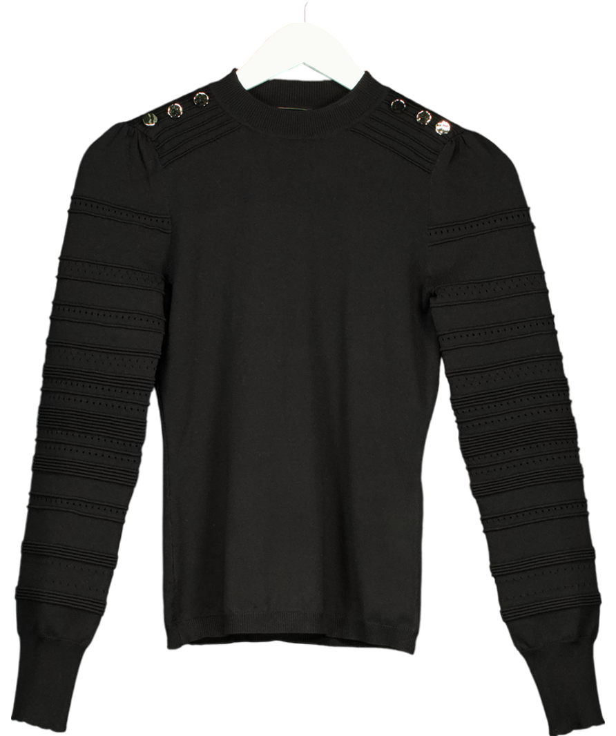 lipsy london Lipsy Black Knitted Stitch Sleeve Button Fine Gauge Jumper UK 8