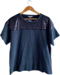 N. PEAL Charcoal Grey / Black 100% Cashmere Sequin Trim Knit Top UK L