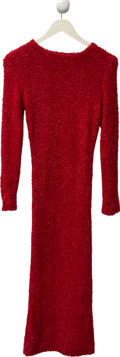 PrettyLittleThing Red Fuzzy Knit Long Sleeve Maxi Dress UK S