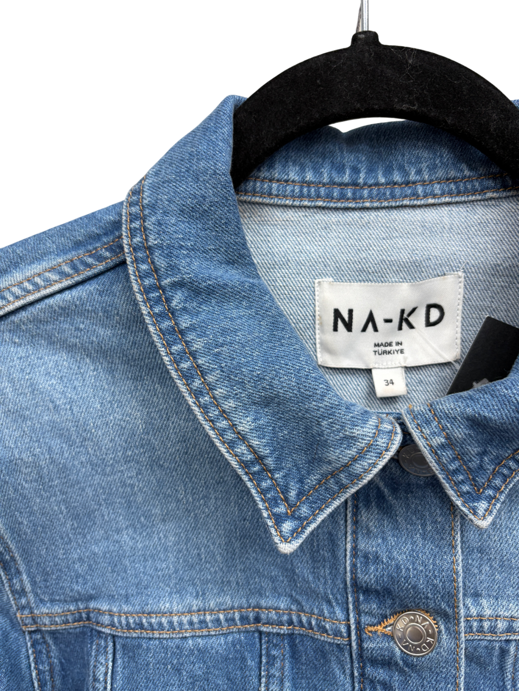 NA-KD Blue Long Sleeve Fitted Denim Shirt UK 6