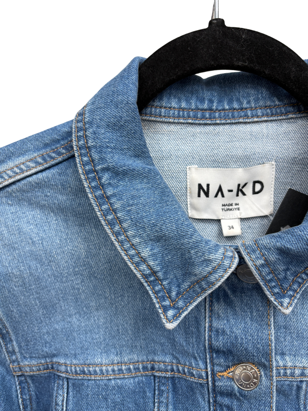 NA-KD Blue Long Sleeve Fitted Denim Shirt UK 6