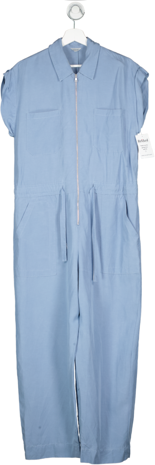 Jigsaw Blue Cotton Zip Front Jumpsuit UK 10