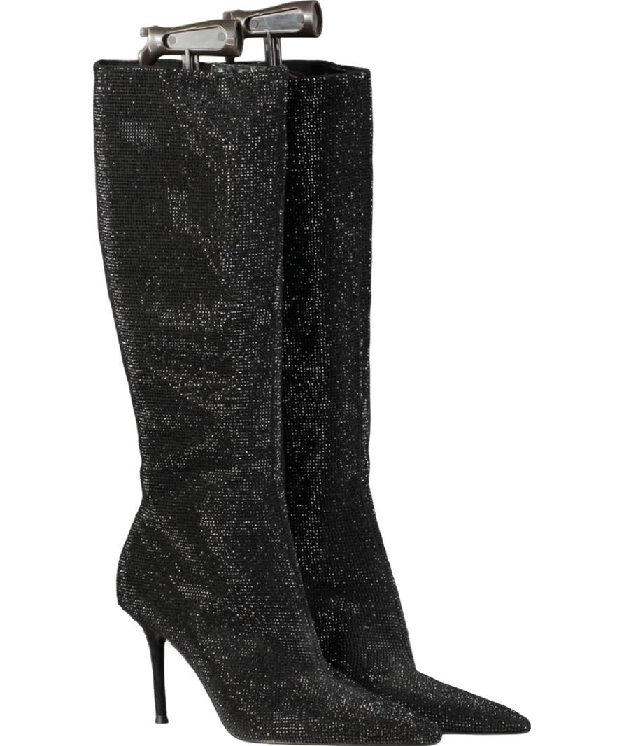 ZARA Black Pointed Sequin Embellished Calf Boots UK 8 EU 41 👠